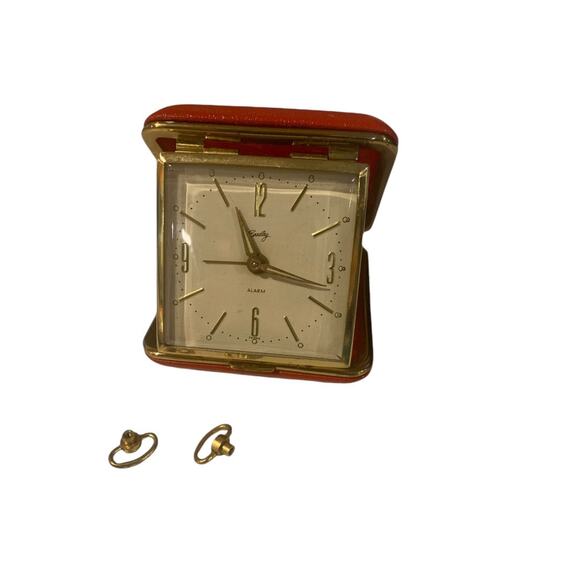Vintage Bradley Red Folding Travel Winding Alarm Clock MCM Salvage - Picture 4 of 9